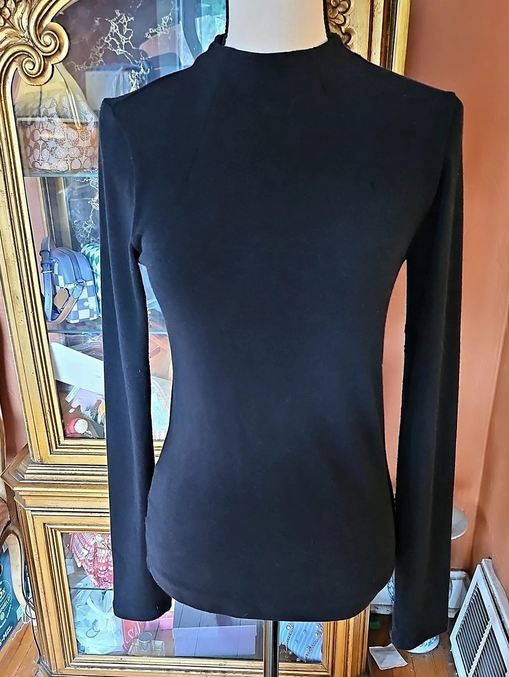 alice + olivia Black Mockneck Long Sleeve Sweater With Back Zipper Size S
